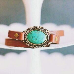 Urban Outfitters Turquoise and Brown Leather Bracelet